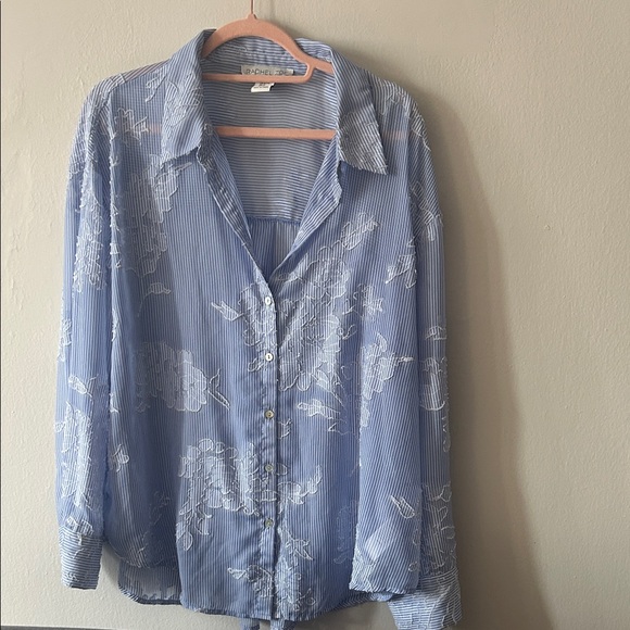 Rachel Zoe Blue Striped Floral Blouse - Picture 1 of 4